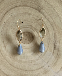 Oorbellen facet met druppel blauw