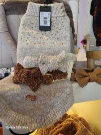 Curl halsbanden met kliksluitng  FIFI met strik COPPER OF ECRU