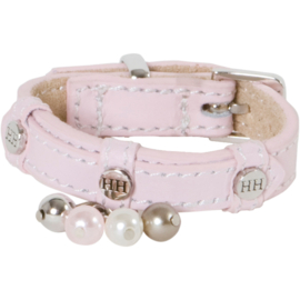 HH roze halsband pearls 33-39cm leder