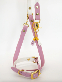 BIOTHANE halsband en leiband pink/gold small