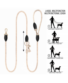 Beige dore rose leiband  verstelbaar met tassel 12MM LENGTE 220CM
