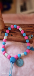 Blue/pink kleur anti-teken /vlooien  EM kralen ketting mt 20-22