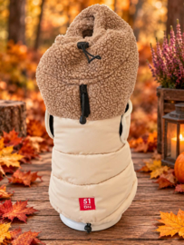 51 degrees regenjas  met pelsje xs s m l creme /taupe