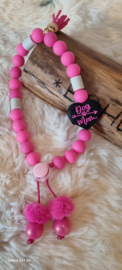 Dog mom pink  tinten  anti-teken /vlooien  EM kralen ketting mt 20-22