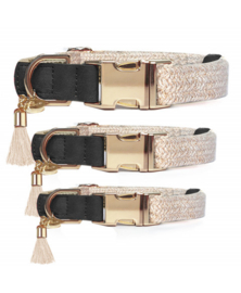 Beige dore rose halsband kliksluiting Mt 26- 40 breed 2cm  verstelbaar met tassel