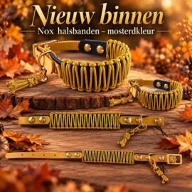 Nox mosterd new collection biothane halsband met tassel mt  mini S/A 16mm