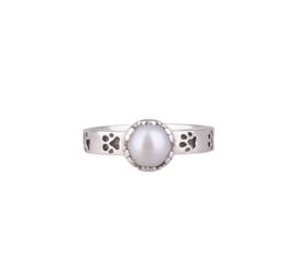 Ring Paws Print V  925 white pearl