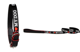 PRESALE Ilovemydog halsband en riem 45cmx2cm