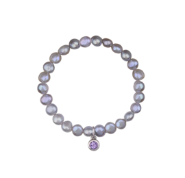 Armband Lila Grey Pearl Medium Stretch & Amethyst 925 silver