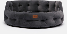 New grijs  mand 70 diameter fluweel wasbaar chesterfield