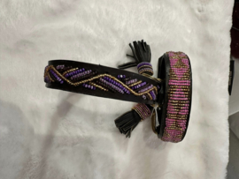 Il mio purple delight  halsband met tasseltje mt small 2cm breed LEDER