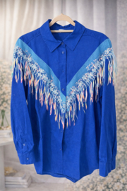 Blue Blouse with Hand-Embroidered Fringe detail