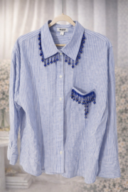 Blue Striped Shirt with Beaded Details