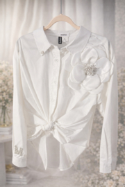 White Blouse with Sculptural Flower Detail