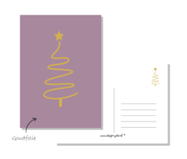 Kerst Kaart - Kerstboom - Goudfolie - Mauve