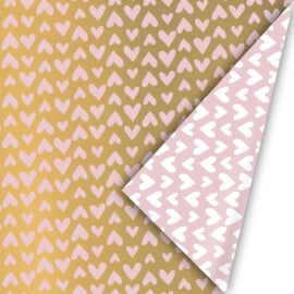 Inpakpapier - Pink & Gold Hearts - 50 cm