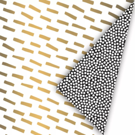 Inpakpapier - Golden Stripes & Black Cubes - 50 cm