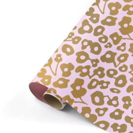 Inpakpapier - Double Pink & Golden Flowers - 50 cm