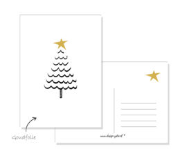 Kerst Kaart - Kerstboom met ster - Goudfolie