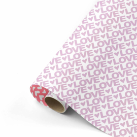 Inpakpapier - Lila LOVE & Neon Pink - 50 cm