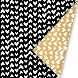 Inpakpapier - Gold & Black Hearts - 50 cm