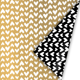 Inpakpapier - Gold & Black Hearts - 50 cm