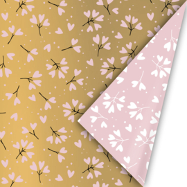 Inpakpapier - Gold & Pink Blossom - 50 cm
