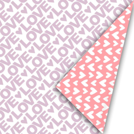 Inpakpapier - Lila LOVE & Neon Pink - 50 cm