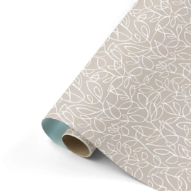 Inpakpapier - Taupe Flower Print & Petrol - 50 cm