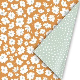 Inpakpapier - Rust & White Flowers - 50 cm