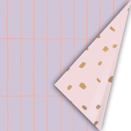 Inpakpapier - Pink dots & lila neon stripes- 50 cm