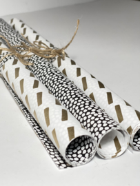 Inpakpapier - Golden Stripes & Black Cubes - 30 cm