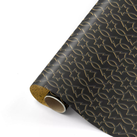 Inpakpapier - Black Trees & Golden Twinkling Stars - 50 cm
