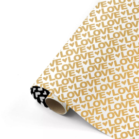 Inpakpapier - Golden LOVE & Hearts - 50 cm