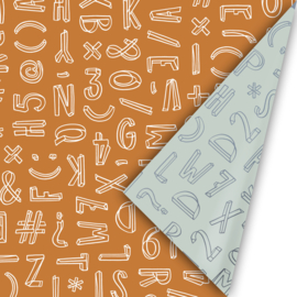 Inpakpapier - Roest & Mint Letters - 50 cm