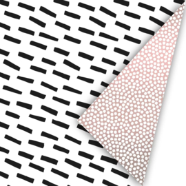 Inpakpapier - Black Stripes & Pink Cubes - 50 cm