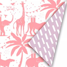 Inpakpapier -Pink Tropical Animals & Lila- 50 cm