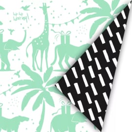 Inpakpapier - Green Tropical Animals & Stripes - 50 cm