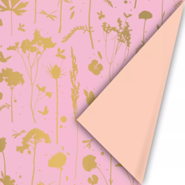 Inpakpapier - Pink Gold Flowers & Peach - 50 cm