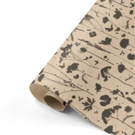 Inpakpapier - Craft & Black Flowers - 50 cm