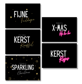 Kerst Kaarten Set - Christmas Mix - Zwart - 5 stuks