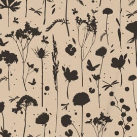 Inpakpapier - Craft & Black Flowers - 50 cm