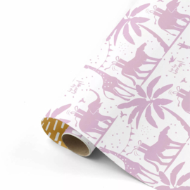 Inpakpapier - Lila Tropical Animals & Gold - 50 cm