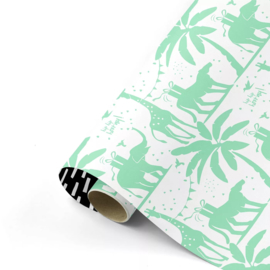 Inpakpapier - Green Tropical Animals & Stripes - 50 cm