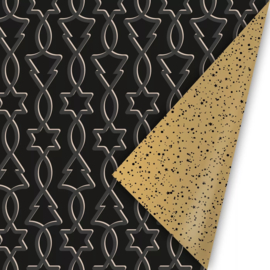 Inpakpapier - Black Trees & Golden Twinkling Stars - 50 cm