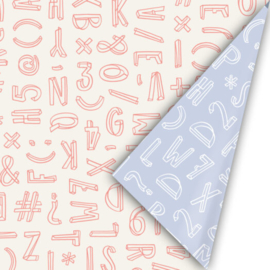 Inpakpapier - Blauw & Neon Letters - 50 cm