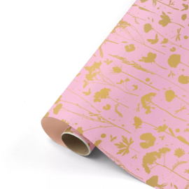 Inpakpapier - Pink Gold Flowers & Peach - 50 cm