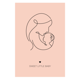 Poster babykamer - moeder met baby roze