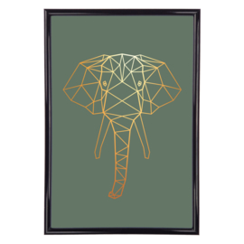 Poster geometrische olifant met goudlook