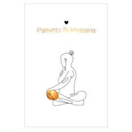 Poster lijntekening yoga pose 'parivrtta sukhasana'